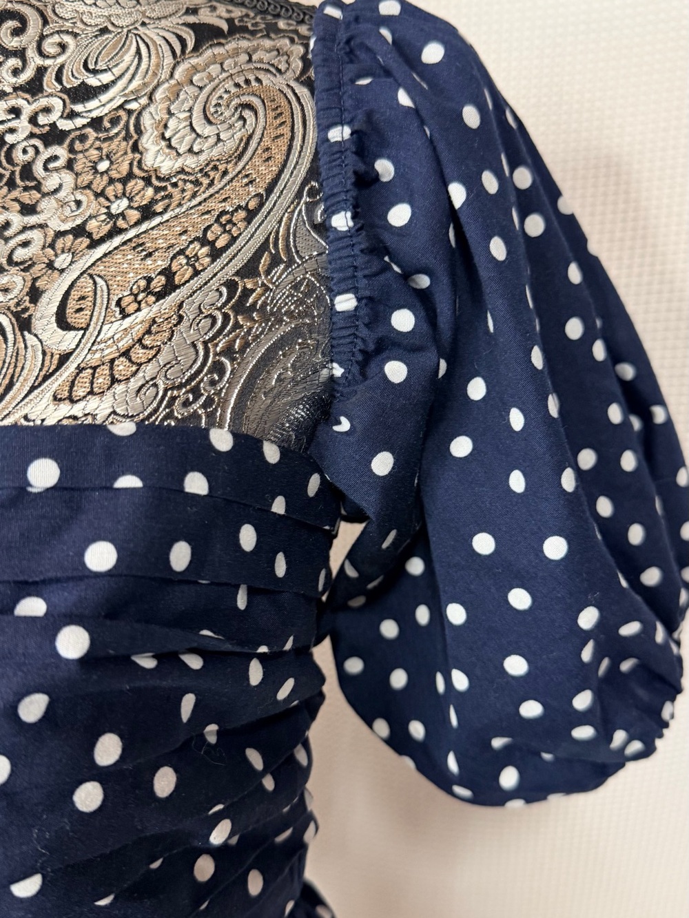 Abercrombie & Fitch Navy and White Polka Dot Mini Dress/Shorts - Picture 4 of 14